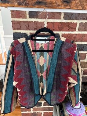 Kokopelli Southwestern Geometric Chunky-Knit Cardigan Sweater Multicolor XS
